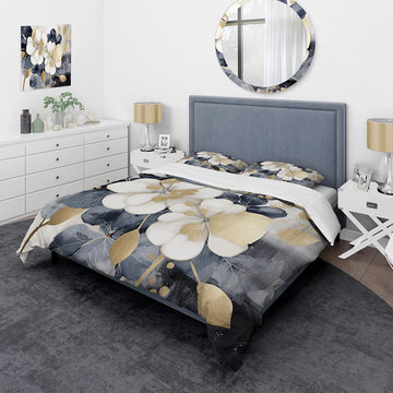 White Gold Hydrangea Blooms Heaven II - Duvet Cover Set